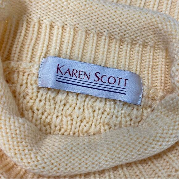 Vintage 90s Karen Scott Size Large Pastel Yellow Texturized Mockneck Sweater - Picture 9 of 11